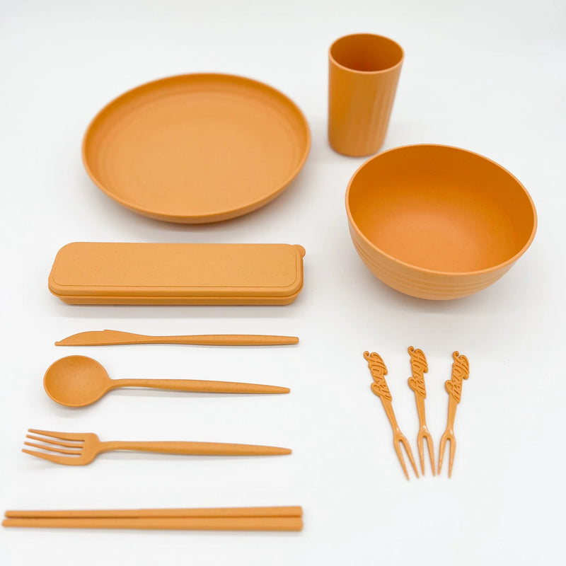 32-Piece Wheat Straw Tableware Set