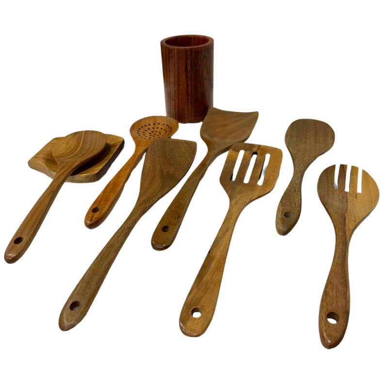 Eco-Friendly Teak Wood Kitchen Utensil Set (9-piece)