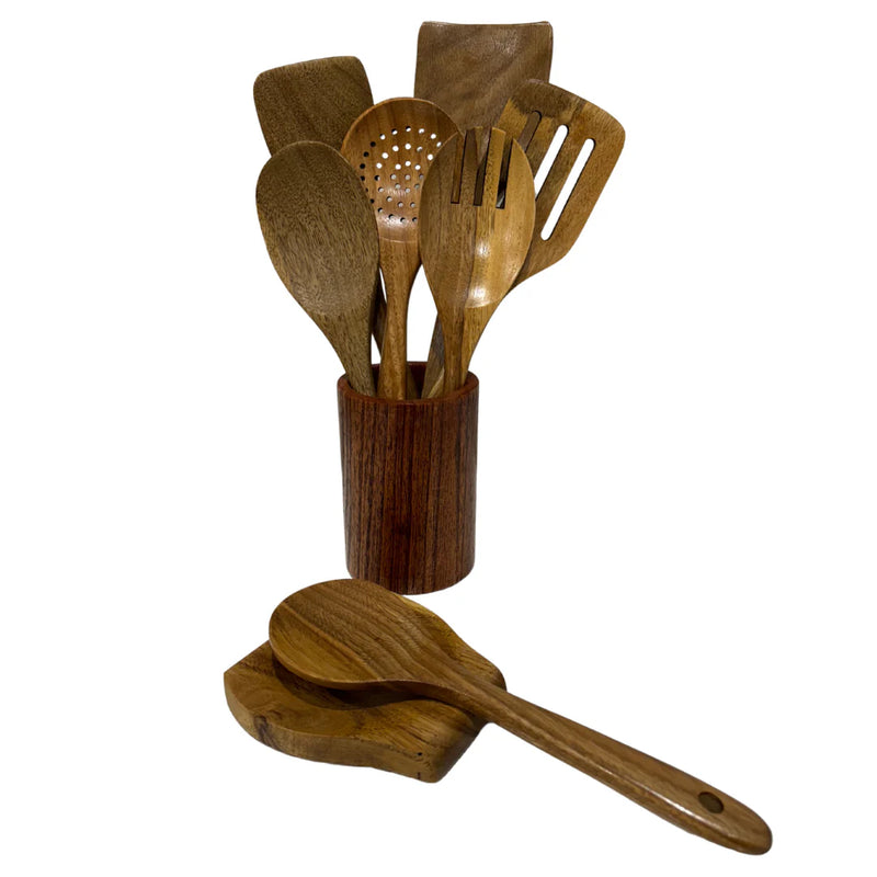 Eco-Friendly Teak Wood Kitchen Utensil Set (9-piece)