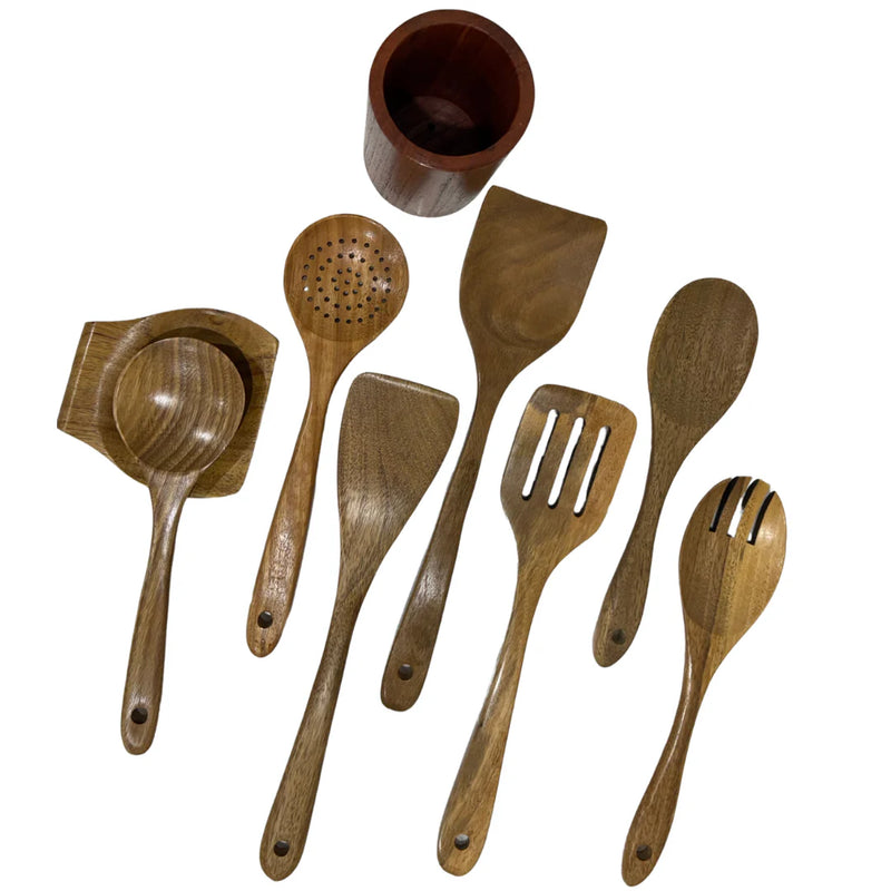 Eco-Friendly Teak Wood Kitchen Utensil Set (9-piece)